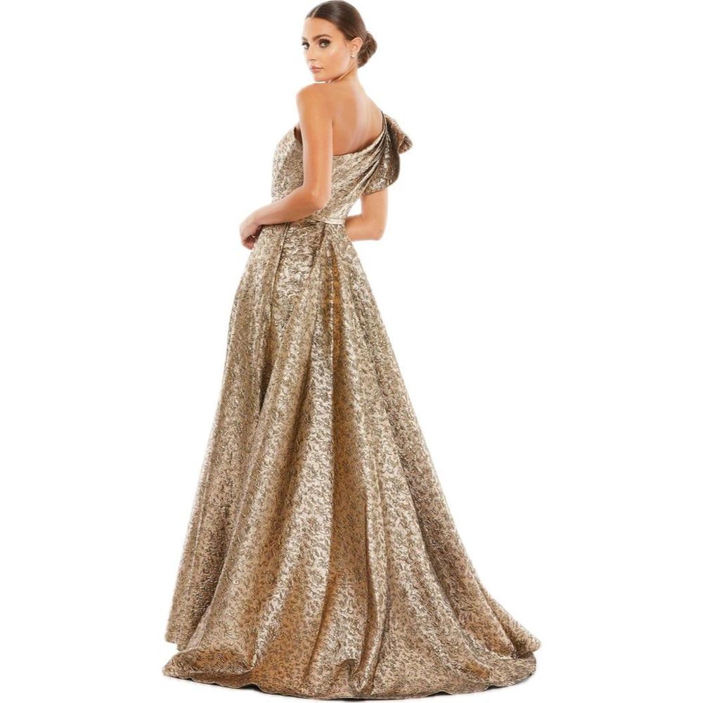 NWT Size Mac Duggal ONE-SHOULDER METALLIC BALLGOWN - Antique Bronze - Picture 6 of 16